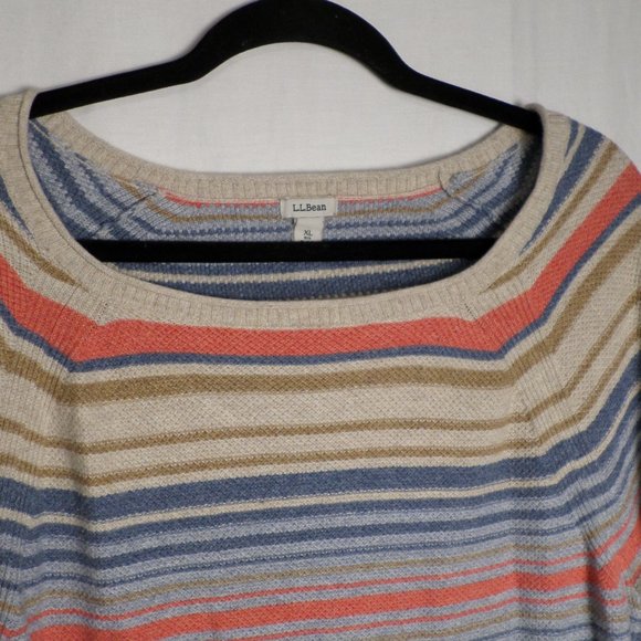 L.L Bean XL Horizontal Striped Long Sleeve Sweater Curved Bottom Edge - Picture 3 of 8